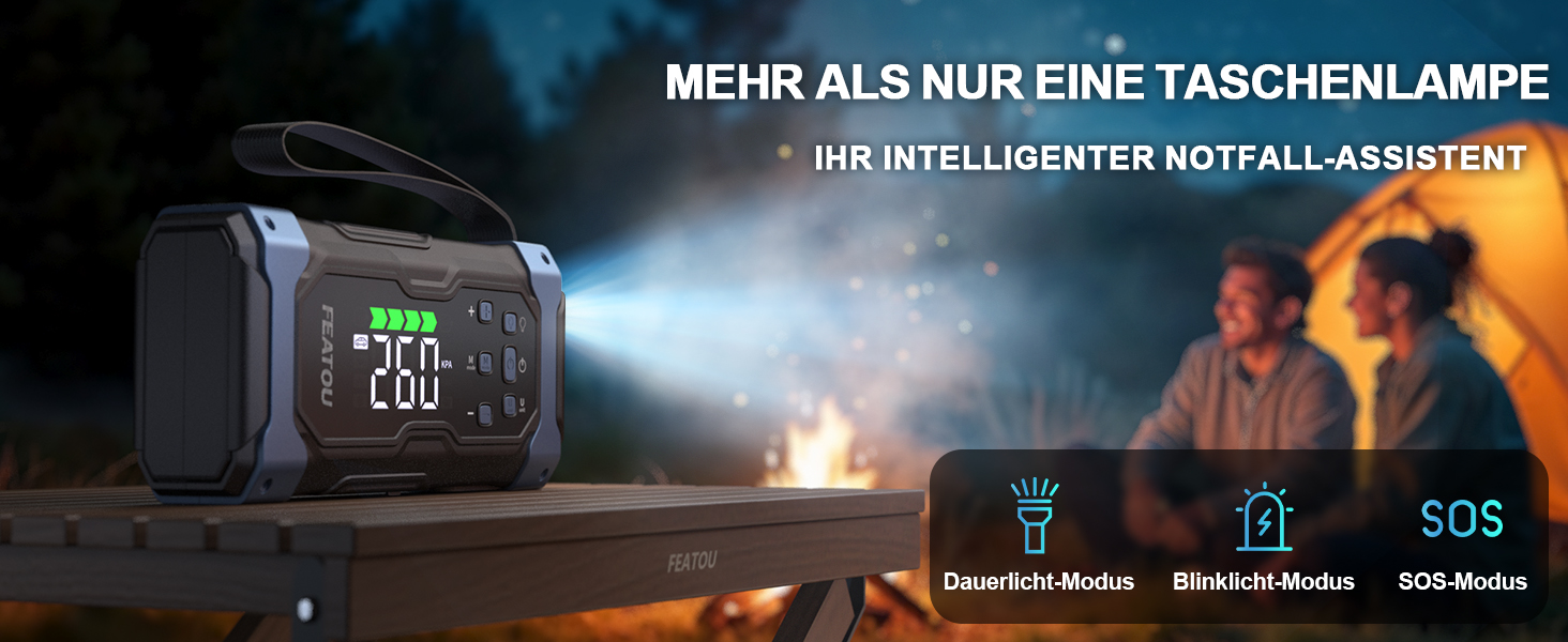 Powerbank з компресором Starthilfe 6500A: акумулятор для автомобіля 12V з повітряним насосом, стартер-бустер (9.0L бензин/8.5L дизель), LED 500 Lumen (чорний), піковий струм 7000A