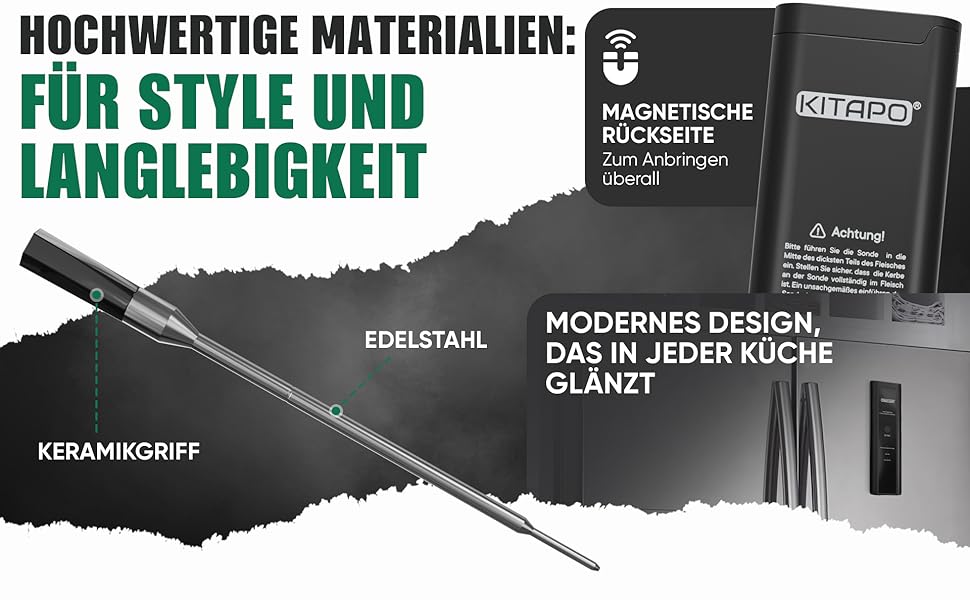 Бездротовий термометр для м'яса з додатком, термометр для гриля, розумний термометр для приготування їжі на кухні та грилі, велика дальність, стійкість до високих температур до 300°C, термометр для приготування, кухонний термометр