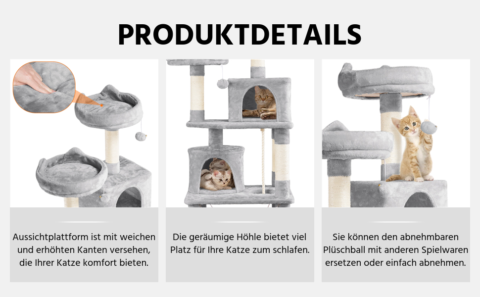 Кігтеточка для котів Yaheetech Cat Tree 158 см Kartzenbaum Cat, з 2 будиночками для кішок і 2 платформами, меблі для кішок з сизалю стайня, світло-сірого кольору