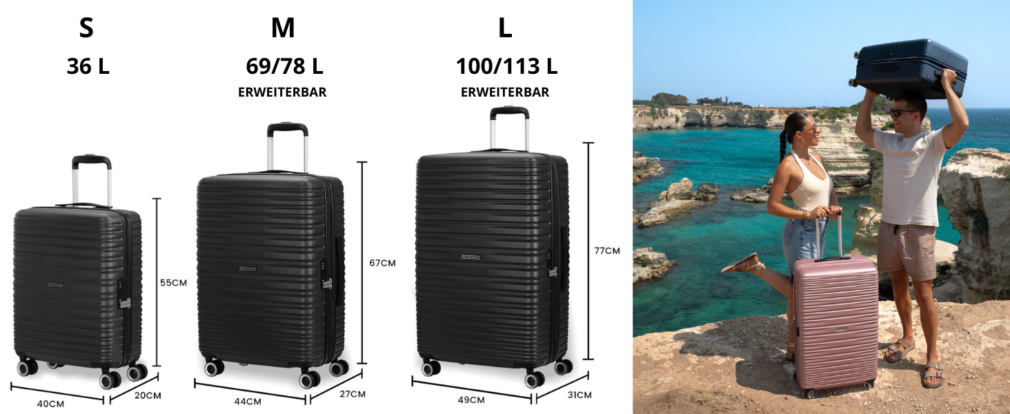 Набір валіз American Tourister Aerotech (3 шт.): ручна, середня, велика, розширювана, з TSA-замком, блакитний (Металевий Navy)