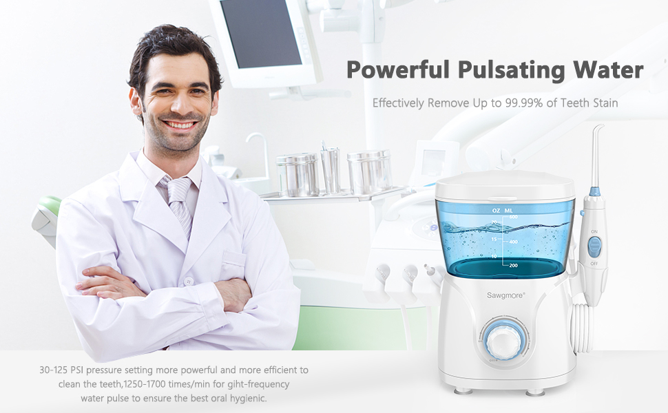 Електрична іригатор для порожнини рота з 10 рівнями тиску та 8 насадками, професійний водяний флосер, резервуар 600 мл, ідеальний для сім'ї, білий