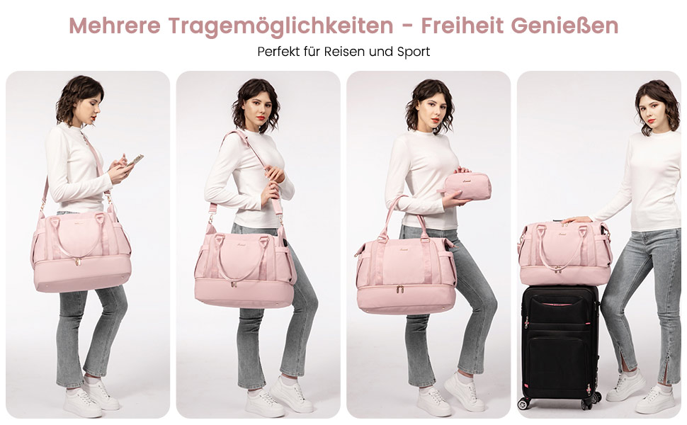 Спортивна сумка LOVEVOOK для подорожей, жіноча, 37L, рожева: Weekender, культ. сумка, відділення для взуття та мокрих речей