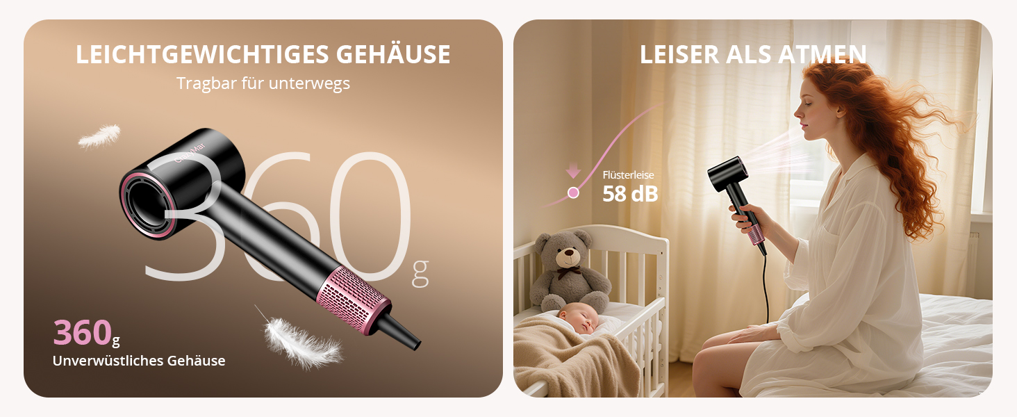 Іонний фен для волосся з безщіточковим мотором 180 000 об/хв, компактний дорожній фен з 4 режимами температури та захистом від перегріву, чорний