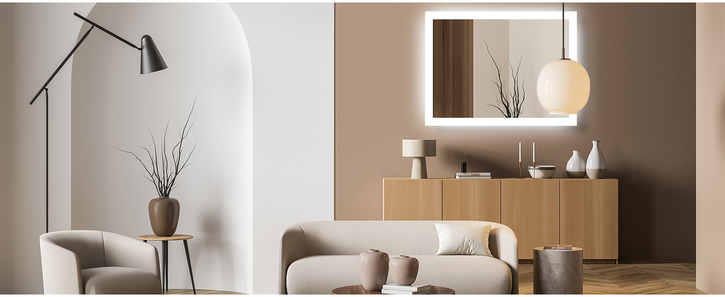 LED дзеркало для ванної кімнати SONNI 60x50 см з підсвічуванням, IP44, вертикальна/горизонтальна установка