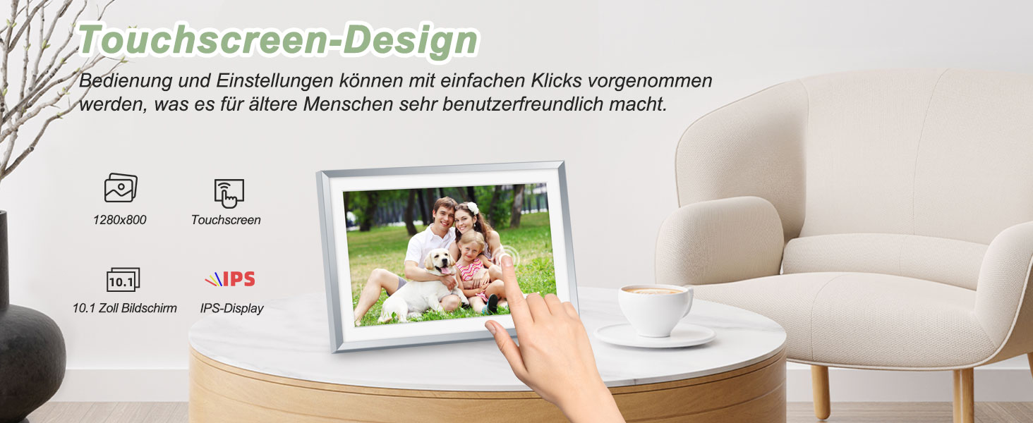 Цифровий рамка для фотографій з дерева, Wi-Fi, 32GB, 10.1 дюйма, IPS сенсорний екран, Frameo APP, подарунок, дуб (срібло)