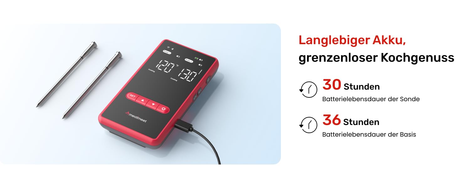 Smart термометр для м'яса Meatmeet X Pro з Bluetooth та Wi-Fi, 2 зонди, 6 сенсорів, нержавіюча сталь, IP69, до 582°C, для гриля, духовки, фритюрниці