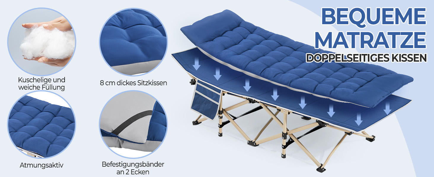 Розкладне кемпінгове ліжко Yaheetech з матрацом та сумкою для транспортування, 191 x 67 см, до 150 кг, сірий матрац та чорний каркас