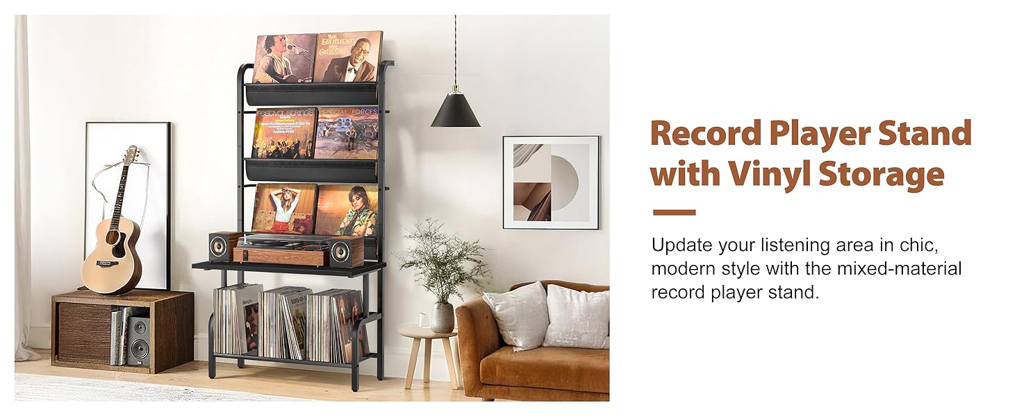 Підставка для програвача та вінілових платівок на 300 альбомів (чорний)