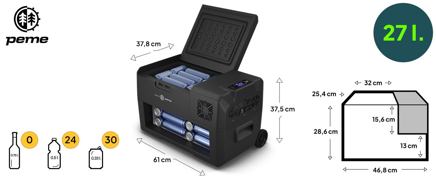 Автомобільний компресорний холодильник Peme Expedition XL (Dark Sky) 27/39L: електричний, портативний, для кемпінгу, з підігрівом та функцією морозильної камери (12/24V, 220-240V)