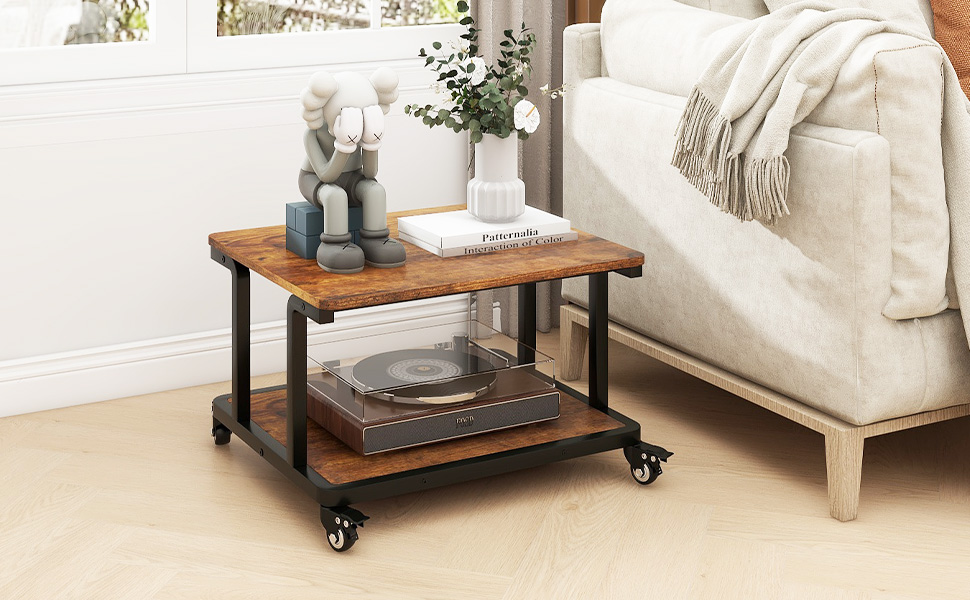 Стіл для принтера PUNCIA з 2 рівнями, мобільний, 60 x 50 см, дерево & метал