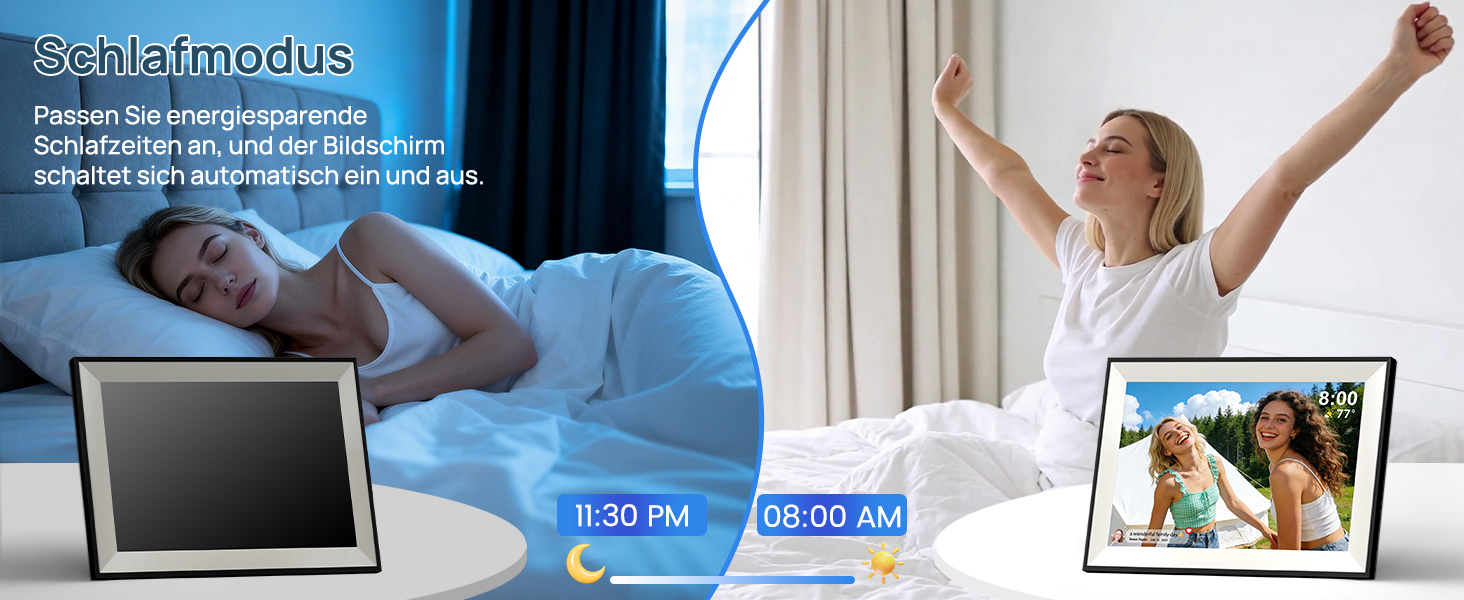 Цифрова фоторамка Frameo 10.1 дюймів WLAN, Full HD IPS сенсорний екран 1280x800, 32GB пам'ять, автоматичний поворот, можливість монтажу на стіну, керування через додаток Frameo (Чорна з білою рамкою)