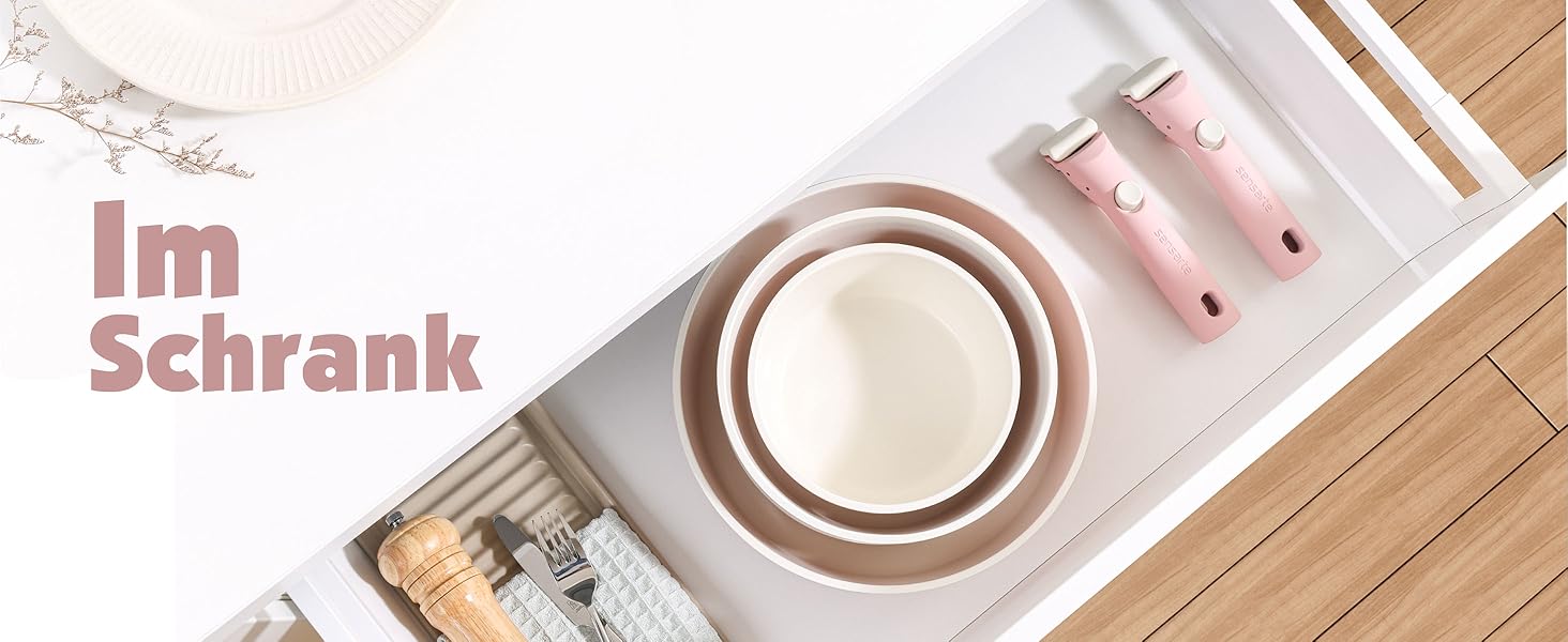 Набір посуду SENSARTE 17 частин з керамічним покриттям, антипригарний, для всіх плит, безпечний, рожевий