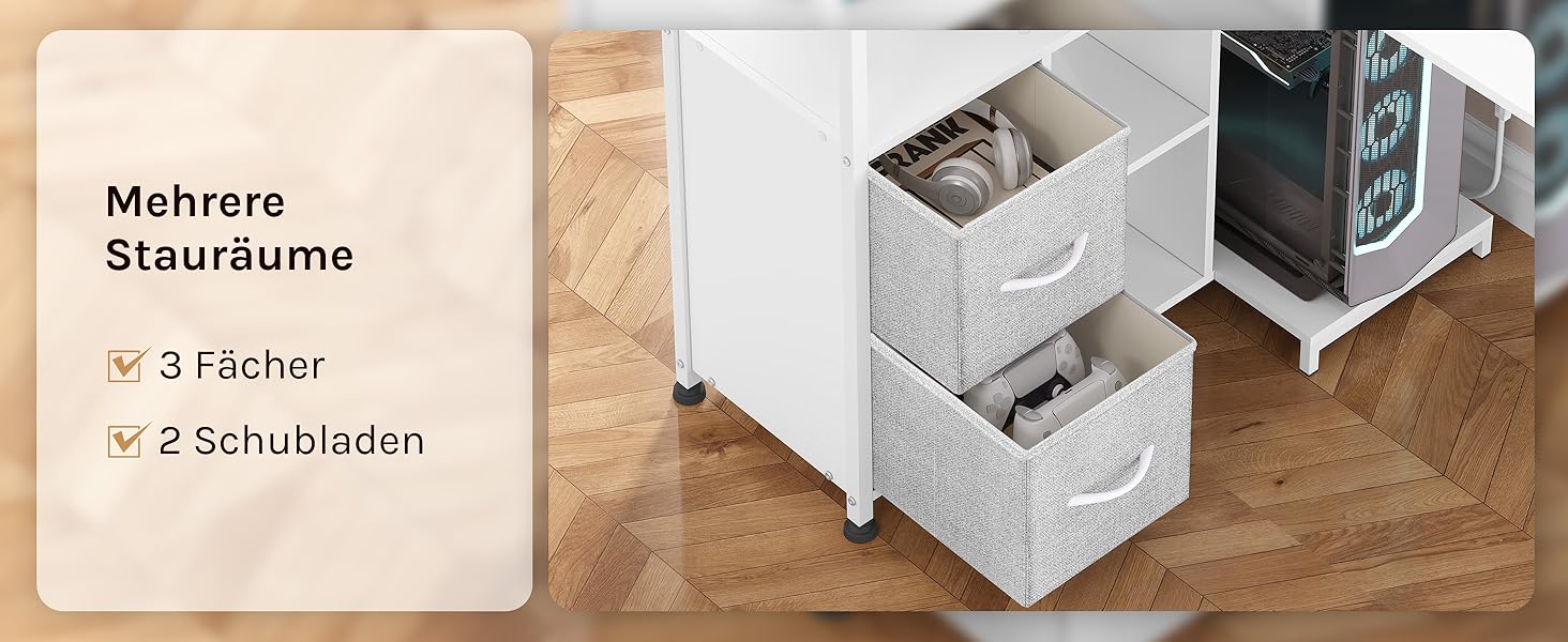 Кутовий стіл WOLTU білий з USB-роз'ємами (A/C) 120x80x75 см - стіл для комп'ютера з полицею та підключенням до електромережі, металевий каркас