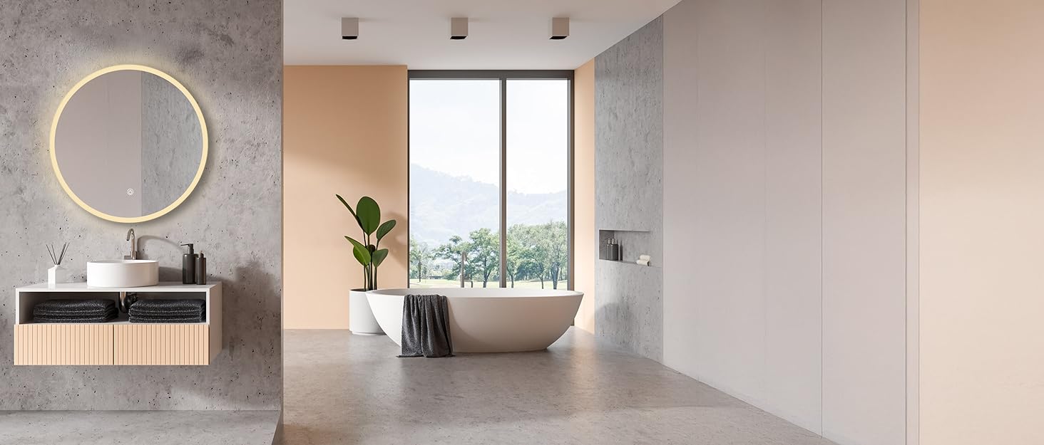 Дзеркало для ванної кімнати HOKO Design Riga, кругле, 60 см, з металевим каркасом Gold. LED-підсвічування, сенсорне керування, зміна кольору світла (тепле, холодне, нейтральне). 60 x 60 см