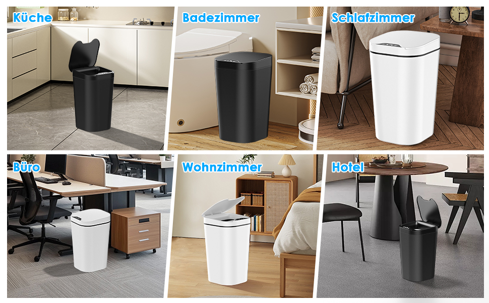 Набір з 2 сміттєвих контейнерів з датчиком, 10 л, автоматичний електричний кришка, 3 режими роботи, тихий, водонепроникний, інтелектуальний контейнер для сміття, для кухні, офісу, вітальні, ванної кімнати