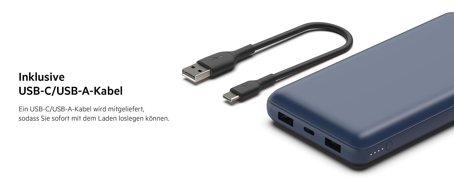 Повербанк Belkin 20K, 20 000 мАг, USB-C/USB-A, включаючи кабель, для iPhone, Galaxy, Pixel - синій