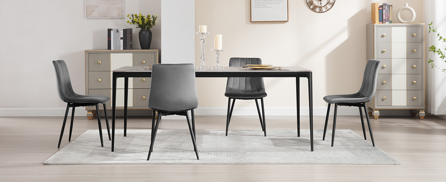 Набір обідніх стільців 6 шт. для кухні, вітальні, спальні. М'які стільці з металевими ніжками, оксамитова сидіння, темно-сірий колір.