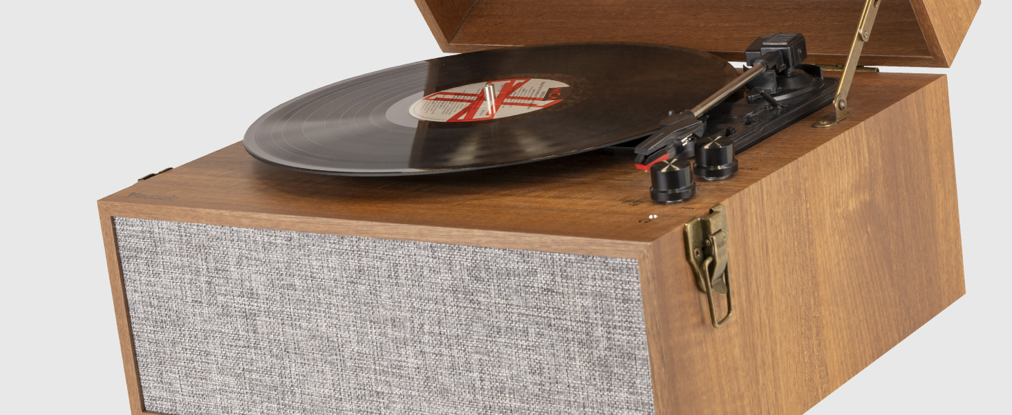Вініловий програвач Fremont Retro з Bluetooth, вбудованими динаміками, підставкою, для платівок 7, 10, 12 дюймів, дерев'яний корпус, коричневий