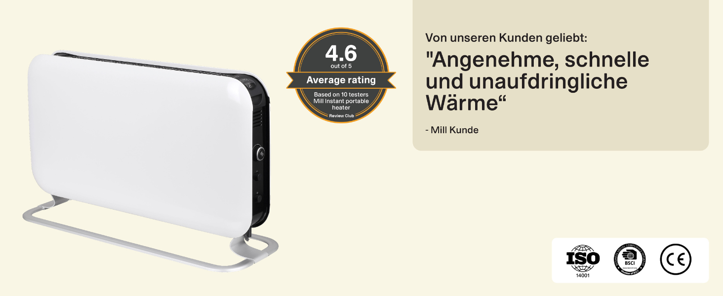 Електричний конвекторний обігрівач Mill 2200W для приміщень 26-30 м² з таймером, білий