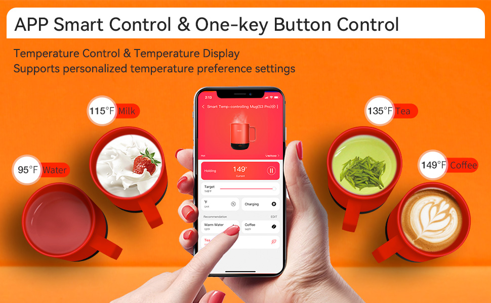 Розумна кружка, 400 мл, контроль температури, самонагрівання, з керуванням через додаток, червоний, 3 PRO