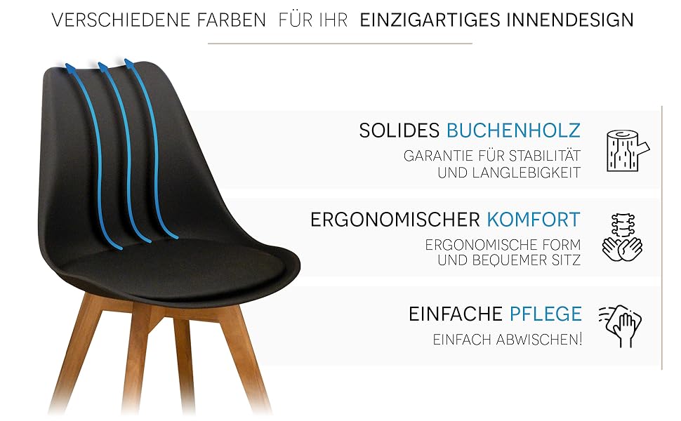 Набір з 4-х обідніх стільців чорного кольору – сучасні пластикові стільці з м'яким сидінням з екошкіри та поліпропіленовими ніжками, елегантний дизайн, комфортне сидіння