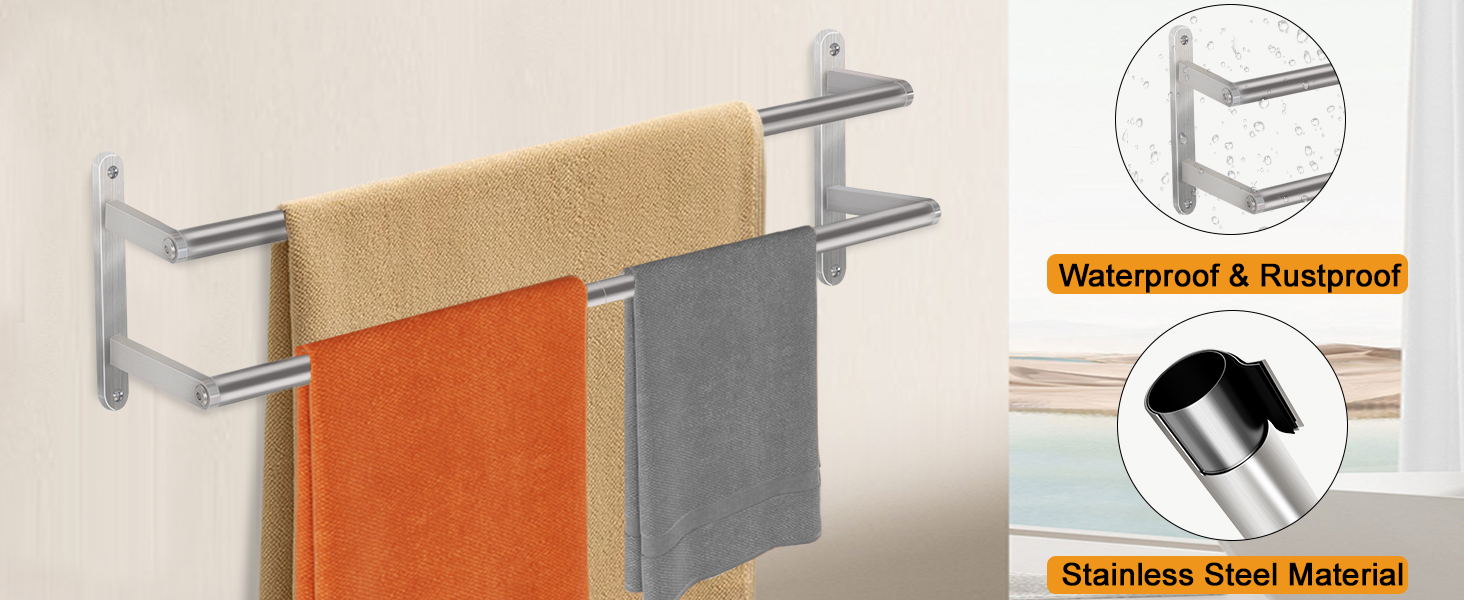 Тримач для рушників на стіну, 60 см, нержавіюча сталь, для ванної кімнати, спальні, кухні, щіткова нікель