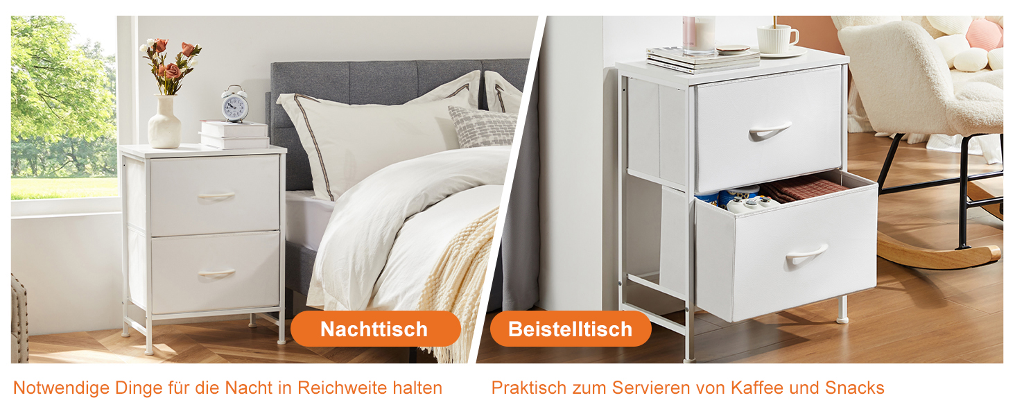 Набір приліжкових тумбочок DUMOS, 2 шт. з шухлядою, вузький комод, індустріальний стиль, для спальні, вітальні, дитячої кімнати, прихожої, білий