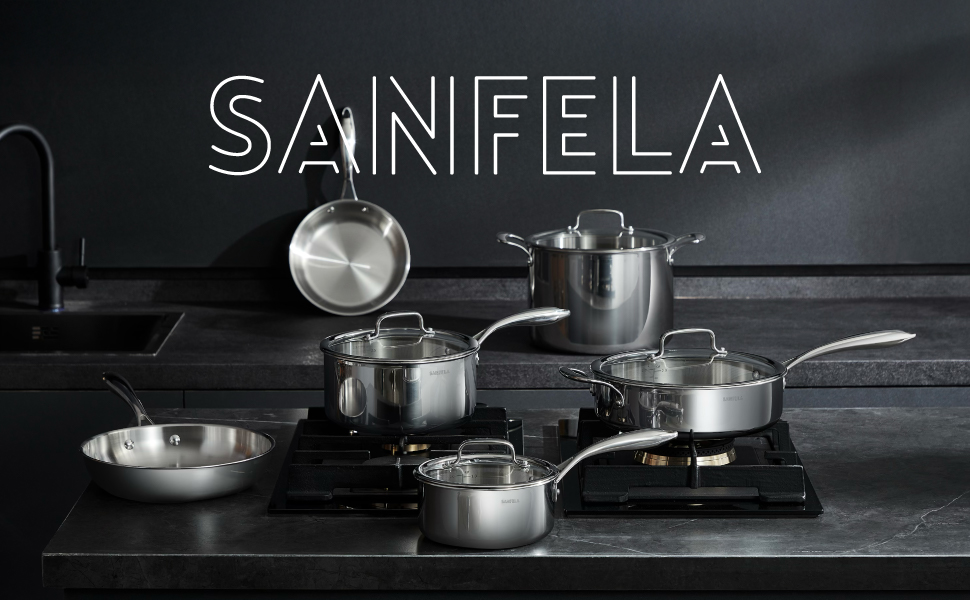 Набір сковорідок SANFELA 5-шарівний з нержавіючої сталі (24+28 см), сумісний з індукцією, для духовки та посудомийної машини
