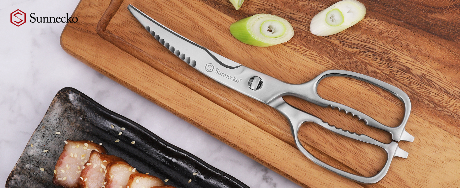 Кухонні ножиці Sunnecko 8 дюймів (20 см) - універсальні, з подрібнювачем горіхів, з ергономічною ручкою, знімні леза, з нержавіючої сталі