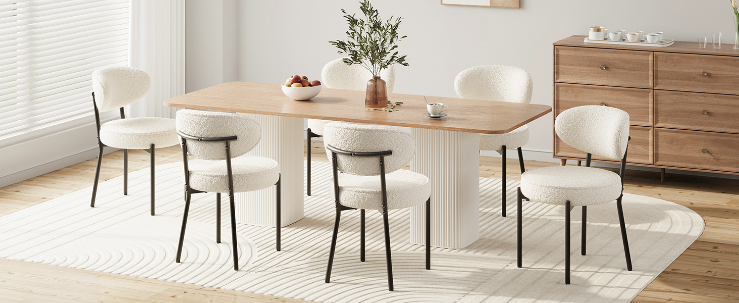 COLAMY Комплект обідніх стільців 4 шт. з м'яким сидінням 10 см – Сучасні м'які стільці з плюшевої тканини Teddy, з міцним металевим каркасом – Для кухні та вітальні, Білий. Комплект 4 шт.