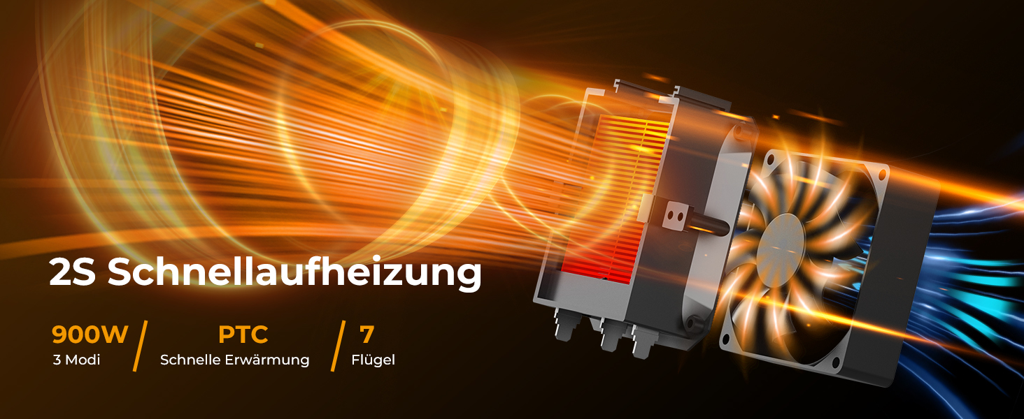 Електричний обігрівач 2000W з терморегулятором, тихий, 3 режими, PTC кераміка, швидкий нагрів, ECO режим, пульт, таймер 12H, поворот 70°, для офісу, спальні, ванної кімнати (чорний)