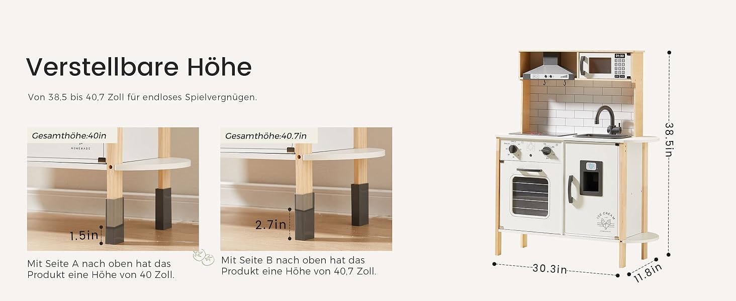 Дерев'яна дитяча кухня Tiny Land з аксесуарами: 18 предметів посуду та їжі. Іграшковий кухонний набір для дітей з підсвіткою та звуками.