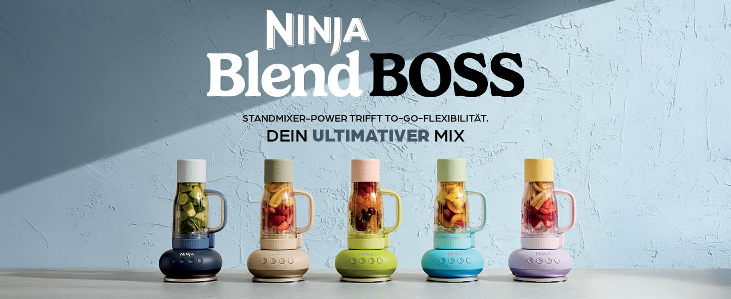 Блендер Ninja BlendBoss DB351EUBL з портативним стаканом: 3 автоматичні режими, блакитно-ягідний колір