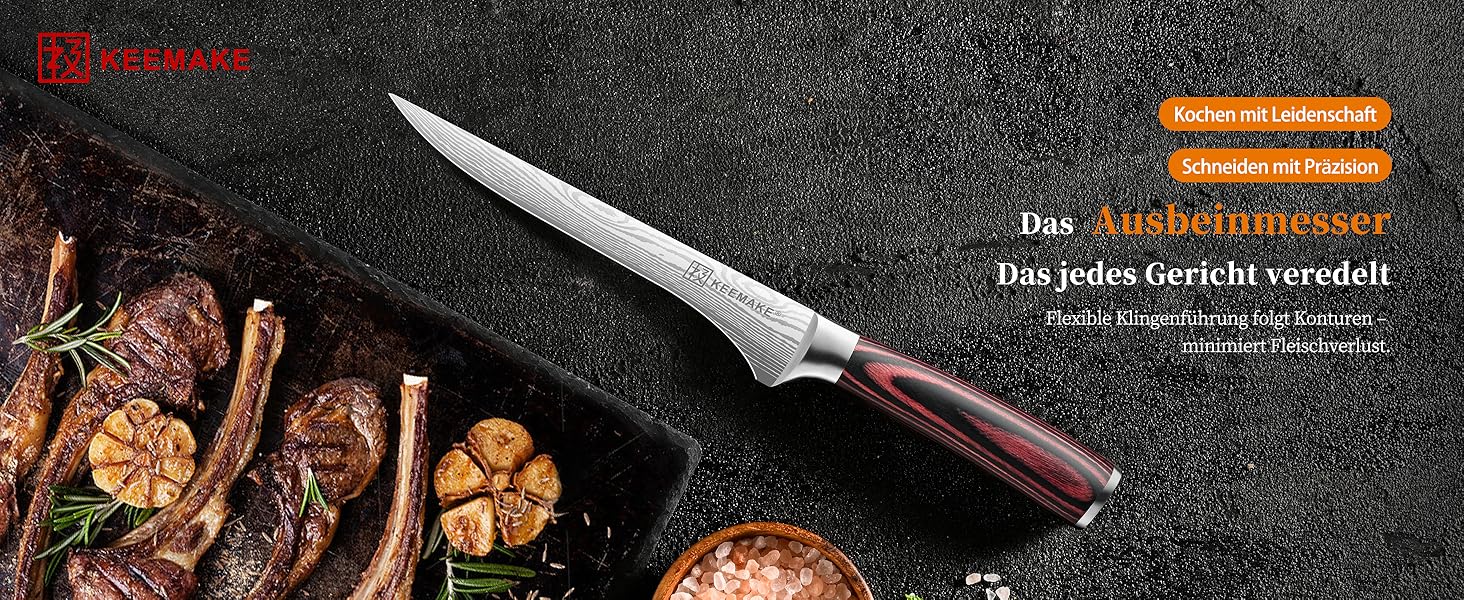 KEEMAKE Набір кухонних ножів: професійний ніж шеф-кухаря з захистом леза, універсальний ніж для м'яса, овочів та риби (15 см)