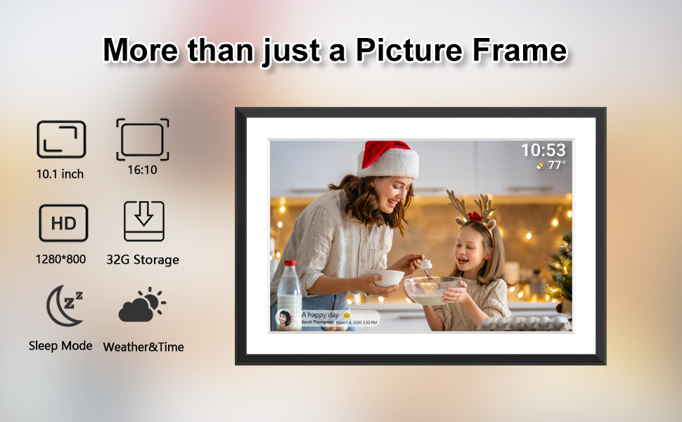 Цифровий фоторамка FRAMEO з Wi-Fi, 32GB, 10.1 дюйма, сенсорний екран, автоповорот, датчик руху, Frameo App для обміну фото з будь-якого місця