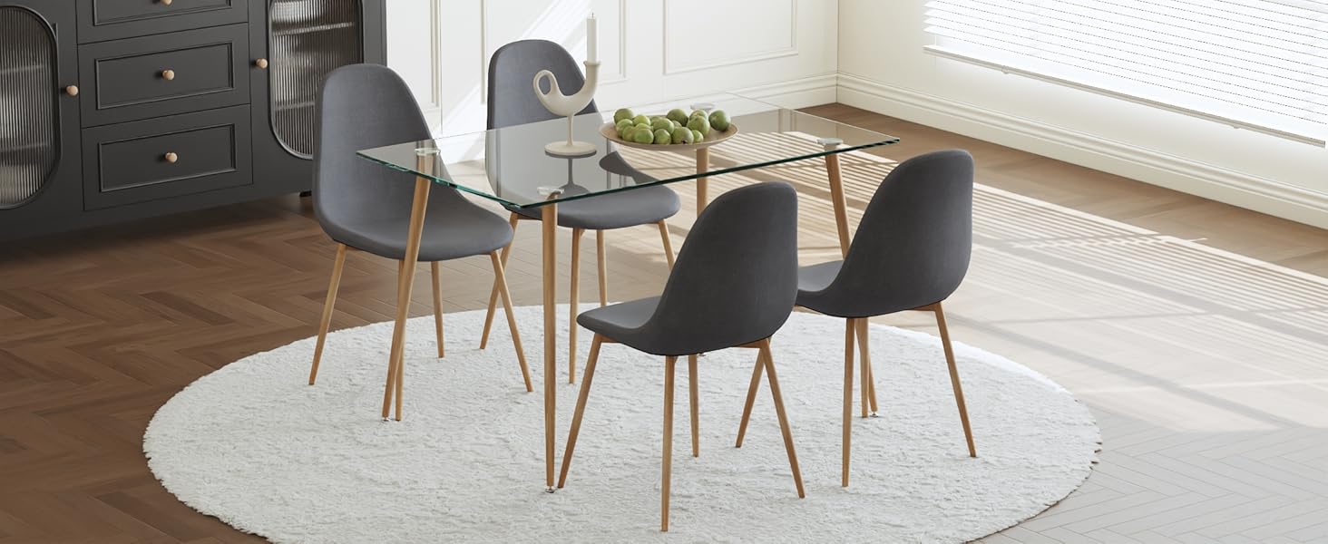 Стілець для їдальні GOLDFAN (4 шт.) з льоновим покриттям, сірий, сучасний дизайн, металеві ніжки