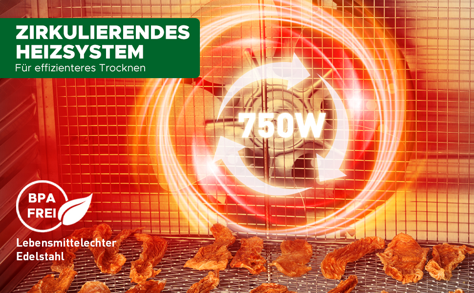 Сушарка для продуктів Kwasyo Edelstahl 750W, 12 ярусів, професійна, з таймером, регулюванням температури та захистом від перегріву + книга рецептів