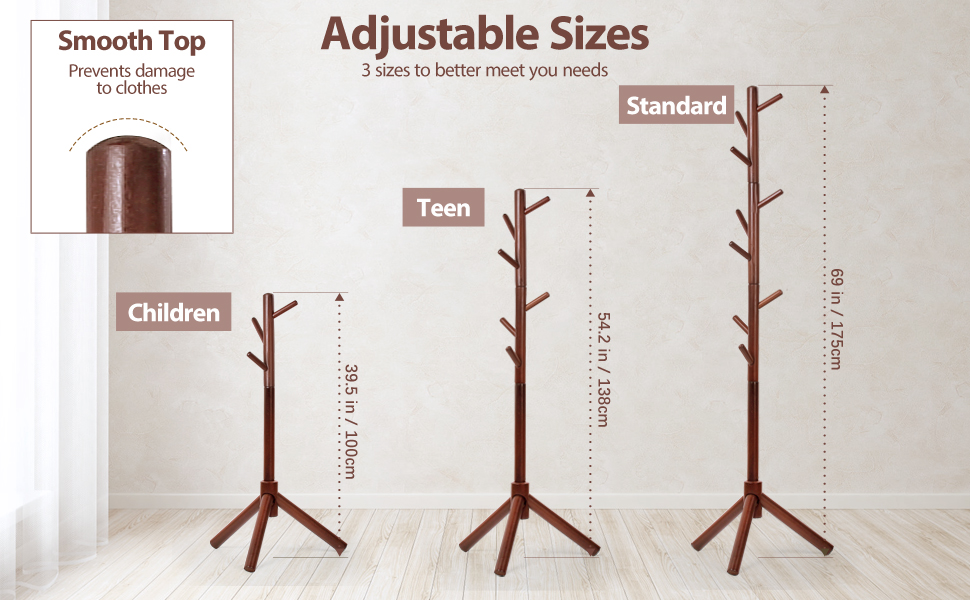 Дерев'яний вішак для одягу з буку, 9 гачків, 3 положення по висоті, для одягу, шапок, шарфів, сумок (білий/коричневий)