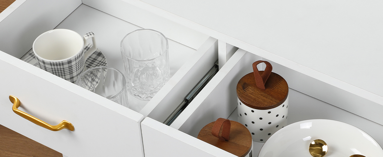 Кухонна шафа VOWNER з робочою поверхнею, буфет на 4 дверцята, шафа-вітрина, буфет з регульованими полицями, 80 x 40 x 180 см, для кухні, вітальні, офісу, їдальні (білий)