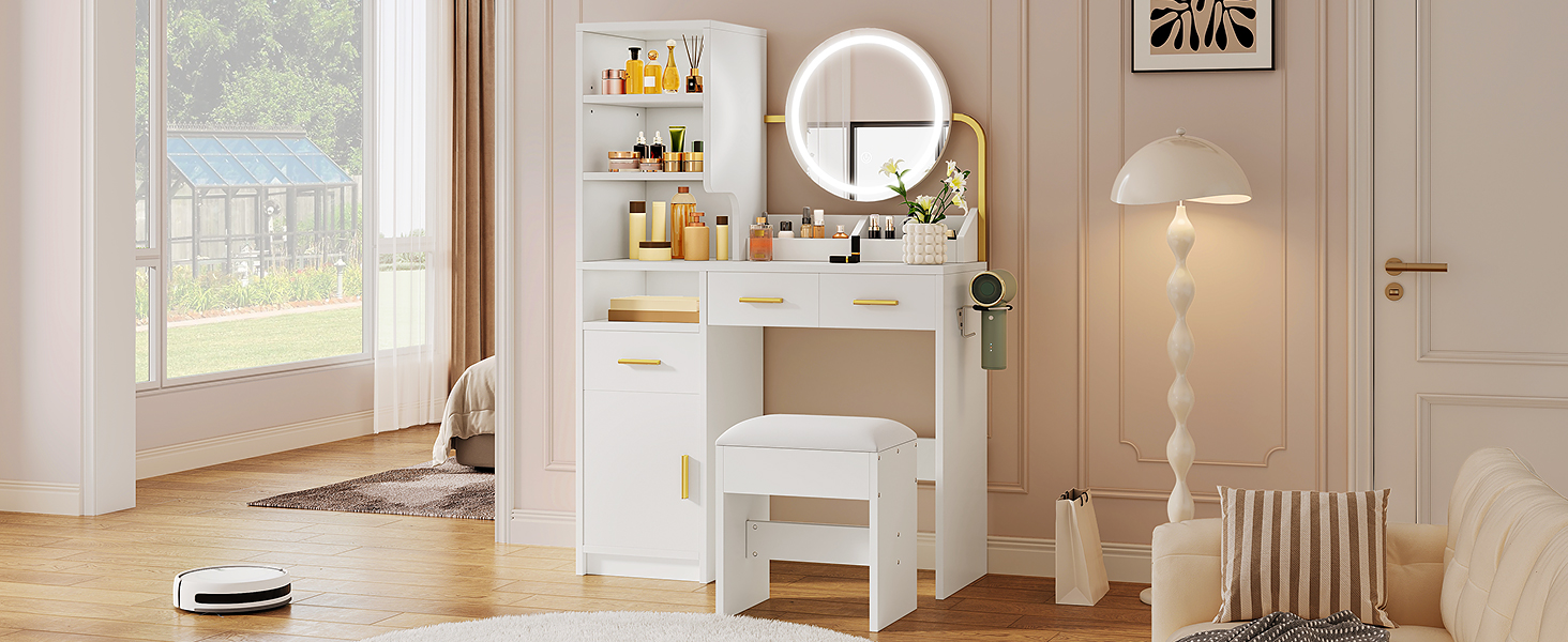 Дзеркальний туалетний столик YITAHOME з підсвічуванням та 4 шухлядами, чорний