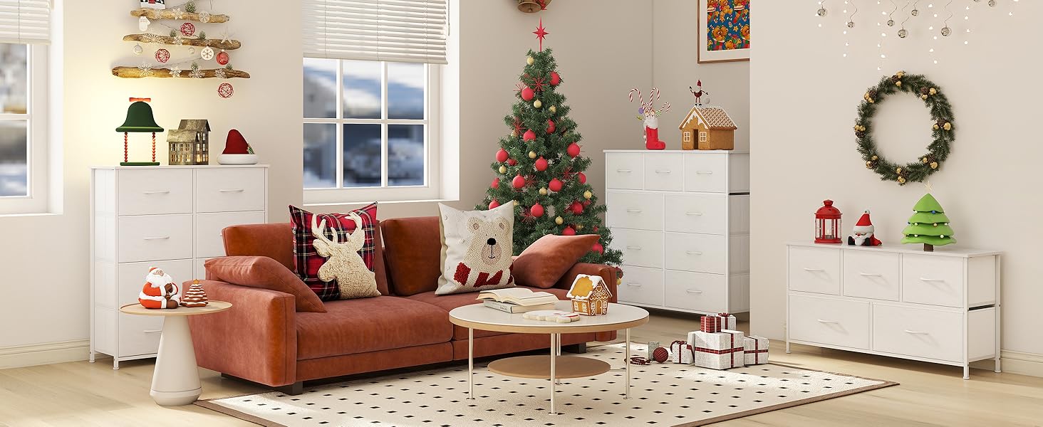 Комод з тканини з 8 шухляд, білий, 30x80x93 см