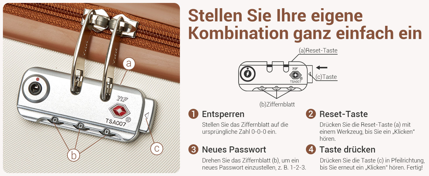 Чемодан KONO Mittelgroß: міцний ABS+PC, 60L, білий/коричневий, з TSA замком