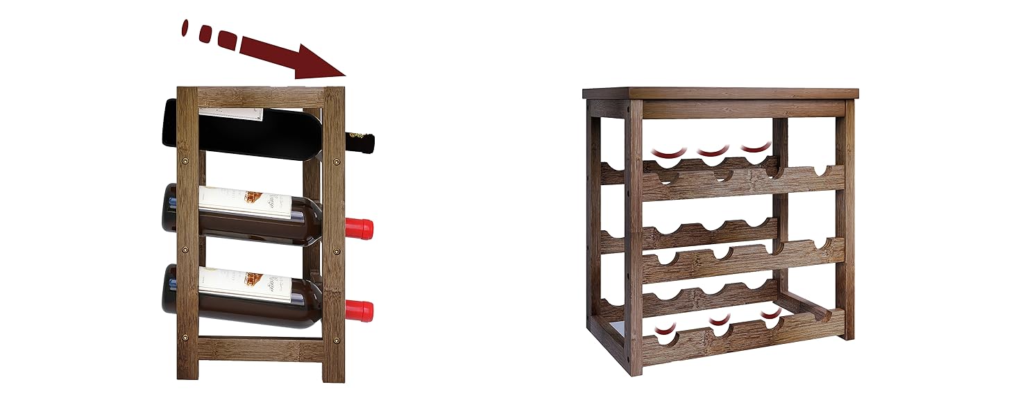 Стеллаж для вина на 24 пляшки з бамбука, 6-рівневий, з полицями, горіхового кольору