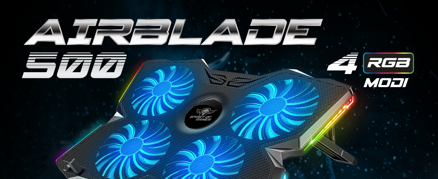 Охолоджувач для ноутбука Spirit of Gamer AIRBLADE 500 (10-17 дюймів), 4 тихі вентилятори, RGB підсвітка, сумісність з PC, PS5, PS4, Xbox