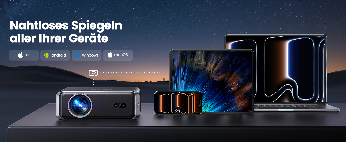 4K проєктор Smart Beamer з Netflix, Dolby Audio, 1000 ANSI люмен. Підтримка автофокусу, корекції трапеції 6D, WiFi 6/Bluetooth. Підходить для Android/iPhone, для дому та на вулицю. Чорний.