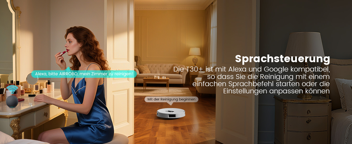 Робот-пилосос AIRROBO T30+ з функцією миття, 6000Pa, LiDAR-навігація, 240 хв роботи, App-керування, білий малюнок