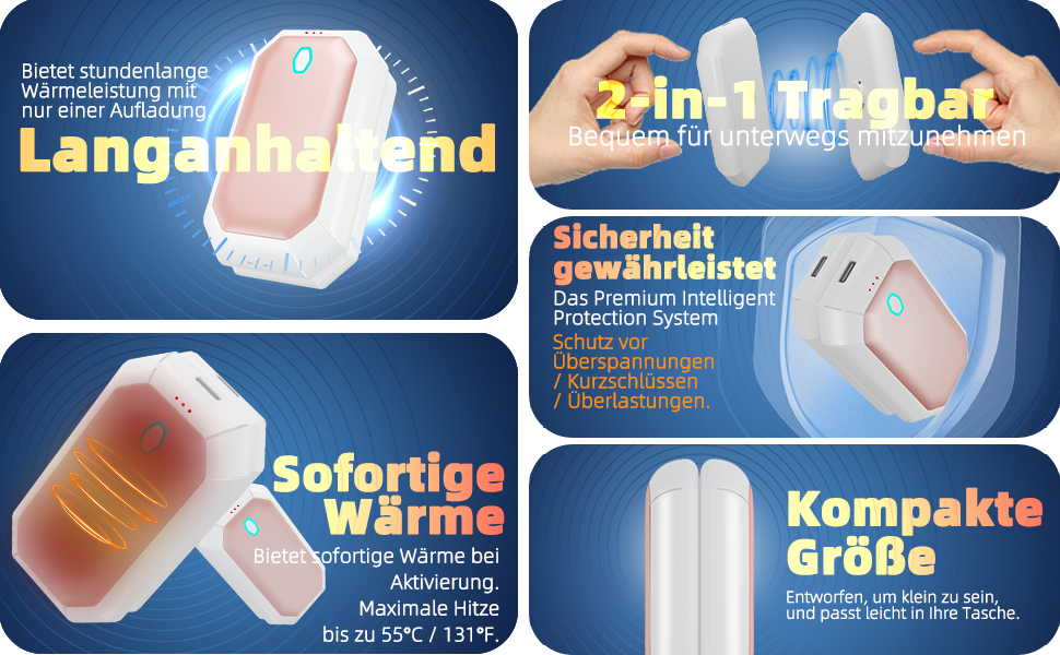 Електричний грієчка для рук ITSHINY, 2 шт. - багаторазовий, 3 режими нагріву, USB-зарядка, для чоловіків, кемпінгу та полювання (рожевий)