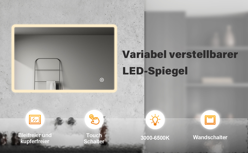 Дзеркало для ванної кімнати з LED-підсвічуванням BD-Baode 40x60 см, 3 режими світла, сенсорне керування