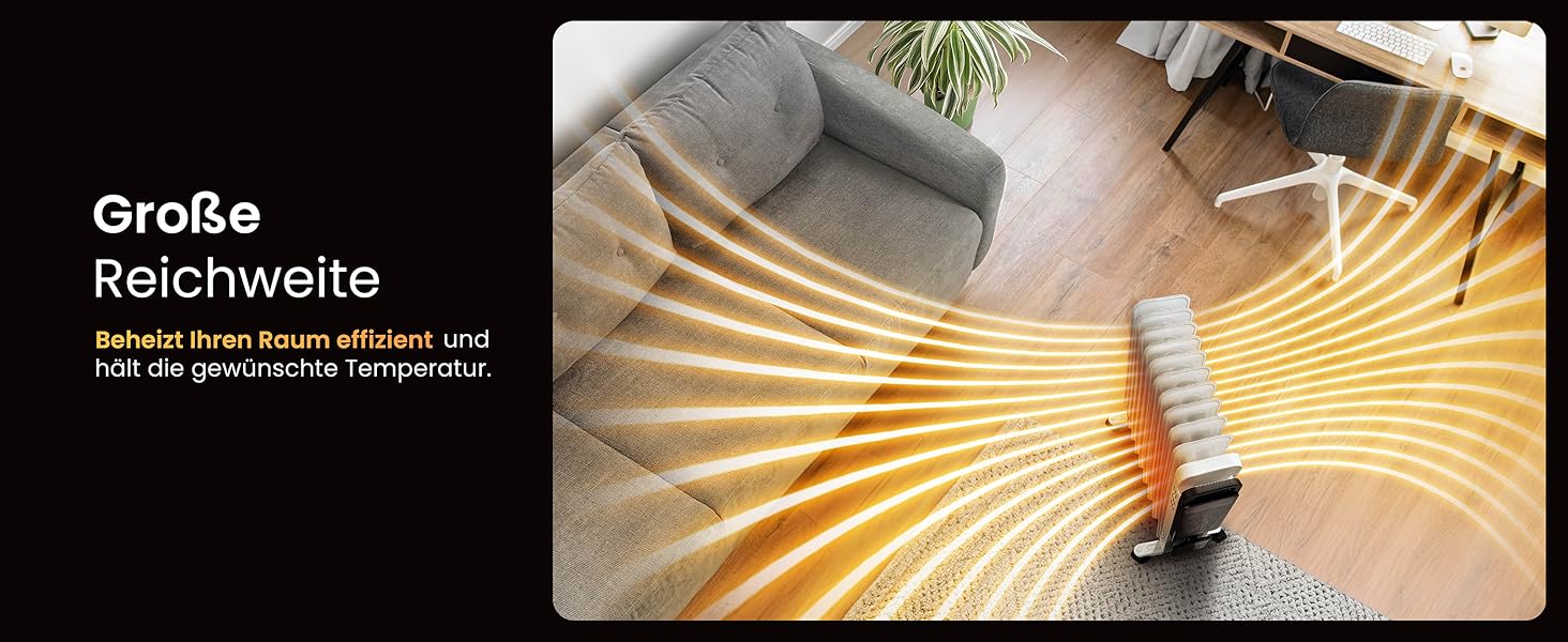 Електричний масляний радіатор Pro Breeze OmniWarm 2500W з 11 ламелями - енергозберігаюча теплова гармата з термостатом, таймером та захистом