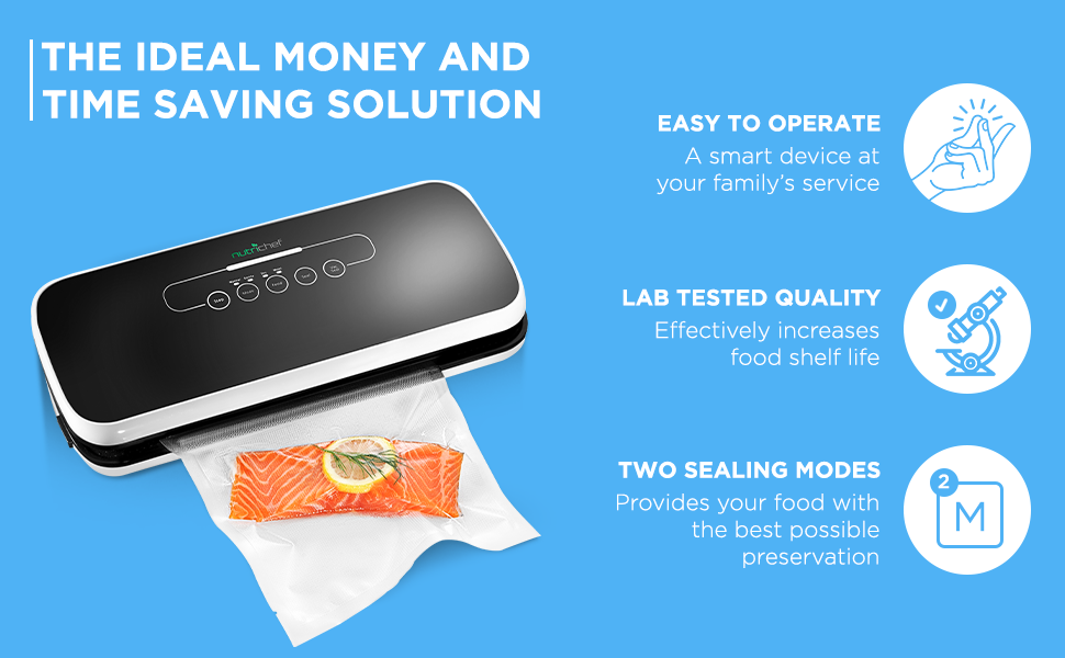 NutriChef PKVS Вакуумний пакувальник стартовий набір | Автоматичний запаювач пакетів | Компактна система для збереження свіжості продуктів | Перевірена лабораторією, універсальна система консервації їжі | Для сухого та вологого використання (Чорний)